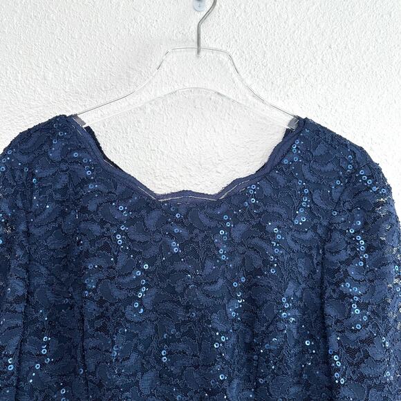 Alex Evenings Sequined Lace Contrast Midi Dress Size 16 Navy Mother of the Bride - Picture 7 of 10